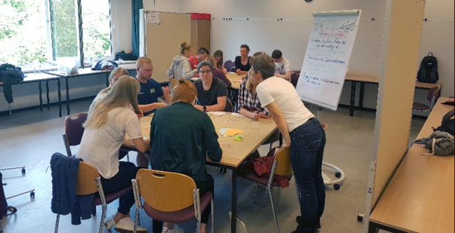 World Cafe: Studierende und Moderatoren tauschen sich aus