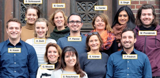 Group of Lucie Carrier in front of the Pharmacology building